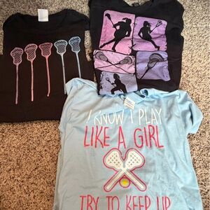 Girls Lacrosse Graphic Tee Lot - Pastel Blue & Black